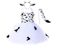 Robe de spectacle pour fille avec motif animalier léopard vache et tutu costume pour enfants de un à dix ans (White, 1-2 Years)