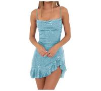 Robe de sport en dentelle avec sangle arrière pour femme et paillettes avec bordure en feuille, sans manches, avec sangle de chaussettes La E La, bleu, L