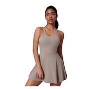 Robe de Sport Robe de Tennis, Ensemble Sport, Body Fitness, vêtements, Barboteuse, Jupe Courte, Combinaison sans Manches(Brown,XL)