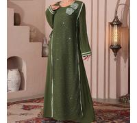 Robe de style arabe à manches longues, ample et décontractée, 2 en 1, pour un port quotidien pour femmes L,M,S,XLPlantesTissu tissé