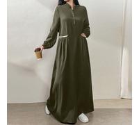 Robe de style arabe élégante et délicate avec fermeture à glissière, manches longues, poches, de style casual sportif, convient pour un usage quotidien, le travail ou la rentrée scolaire, robe longue