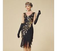 Robe de style flapper des années 1920 avec motif de paon vintage, robe à franges pailletées style Gatsby, costumes des années folles pour fête L,M,S,XL,XXLUnicolorePolyester
