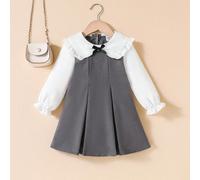 Robe de style ligne A pour tout-petites filles en gris clair avec col blanc volupté, décoration nœud papillon et manches bouffantes. Élégante et mignonne pour le casual, l'école et le travail 6-9M,9-1