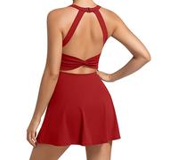 Robe de Tennis d'entraînement pour Femme avec Short et Soutien-Gorge intégrés - Vêtements de Sport pour Le Golf, Rouge, Taille XS