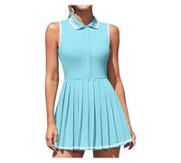 Robe De Tennis Pour Femme Robe de tennis for femmes, polo, demi-fermeture éclair, plissée, avec soutien-gorge intégré, short séparé, une pièce, coupe cintrée avec poches, robe de golf Robe De Golf Pou