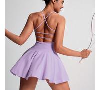 Robe de tennis sans manches à dos croisé pour femmes, avec short intégré, poches, col rond, convient aux sports intérieurs/extérieurs, yoga, silhouette ajustée, matériau respirant L,M,S,XLBlocs de cou
