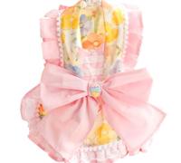 Robe de traction à fleurs pour chien - Petit nœud - Accessoires pour fille Lolita Chihuahua - Taille L - Rose