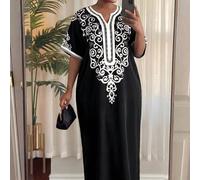 Robe de travail élégante de grande taille, imprimé graphique tissé noir et blanc 0XL,1XL,2XL,3XL,4XL,5XLTribalTissu tissé