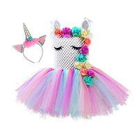 Robe de tutu de princesse licorne pour filles pour fête d'anniversaire de filles, Halloween, carnaval Adorable robe de licorne pastel 4-5 ans (110cm-120cm)