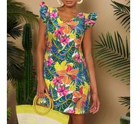 Robe de vacances ajustée pour femme à encolure en V avec avions imprimés sur les manches L,M,S,XL,XS,XXL,XXS,XXXL,XXXXLTropical,Plantes,Tout ImpriméTissu tissé