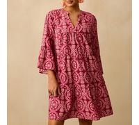 Robe de vacances décontractée à manches évasées à imprimé all-over, tailles grandes 0XL,1XL,2XL,3XL,4XLTout ImpriméTissu tissé