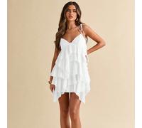 Robe de vacances d'été au bord de blanche, robe camisole en mousseline de style Mama Mia avec volants, vêtements pour fête, concert & festival de musique pour femmes L,M,S,XL,XS,XXL,XXS,XXXL,XXXXLUnic
