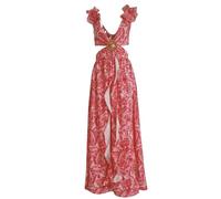 Robe de Vacances pour Femme, Robe Midi Sexy avec Col en V Profond, Robes Dos Nu Découpées à Volants, Robes à Imprimés Floraux avec Fente, Robes de Soleil Sexy Moulantes avec Découpes Dos Nu, Robe de