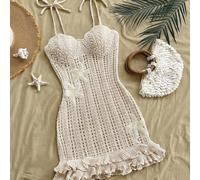 Robe de vacances pour femmes avec décoration d'étoile de mer pêche, ourlet à double volant en tricot. Convient pour les rendez-vous, le thé de l'après-midi, la plage, la croisière, la ville L,M,S,XL,X
