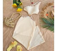 Robe de vacances pour femmes, printemps/été, coquille plissée texturée abricot avec ruban, décoration en métal étoile de mer ajourée, robe maxi casual, pour rendez-vous, Saint-Valentin, thé de l'après