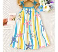 Robe de vacances pour jeunes filles, style mignon et frais avec décoration d'étoile de mer, de vague et de nœud. Robe ample et douce, pleine de vitalité estivale et d'innocence enfantine. Convient pou