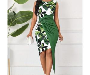 Robe de vacances près du corps à patchwork avec imprimé de plantes et torsade L,M,S,XL,XS,XXL,XXS,XXXL,XXXXLPlantes,Tout ImpriméTissu tricoté