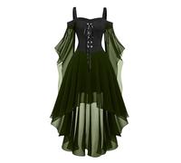 Robe de vampire gothique pour femme - Épaules dénudées - Robe midi Renaissance pour femme - Manches chauve-souris - En maille - Patchwork - Avec lacets - Style médiéval - Costume rétro - Pour fête