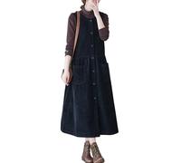 Robe débardeur décontractée en velours côtelé boutonnée sans manches pour femme - Robe ample mi-longue avec poches