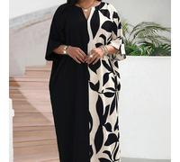 Robe décontracté à manches 3/4 avec imprimé végétal pour femmes grandes tailles, abaya noir et blanc élégante. Derniers styles de robes à la mode pour femmes. Tenue de soirée formelle noir et blanc po