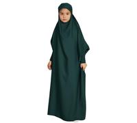 Robe décontractée à Capuche et Manches Chauve-Souris pour Fillette Tenue Grande Taille de Style National et Mode Musulmane en Couleur Unie (Dark Green, 10-11Years)