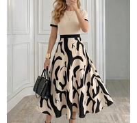 Robe décontractée à col rond et blocs de couleurs pour femmes d'âge moyen et âgées, pour un usage quotidien et les vacances L,M,S,XLImprimés aléatoiresÉtoffe