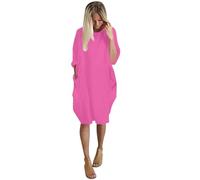 Robe décontractée à col rond pour femme - Manches longues - Grande taille - Avec poches, rose vif, XL