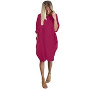 Robe décontractée à col rond pour femme - Manches longues - Grande taille - Avec poches, rouge pastèque, XXL
