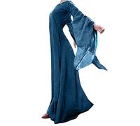 Robe décontractée à manches longues pour femme - Couleur unie - Robe longue - Automne - Hiver - Robe ample - Robes bon marché, bleu, 5XL