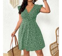 Robe décontractée de longueur genoux avec manches capri et imprimé floral pour grandes tailles, parfaite pour les vacances 0XL,1XL,2XL,3XL,4XLPlantesTissu tissé