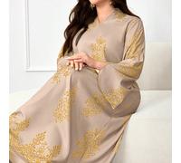 Robe décontractée de style arabe pour grande taille, mode minimaliste pour un port quotidien modeste 0XL,1XL,2XL,3XL,4XL,5XLTribal,Plantes,Tout ImpriméTissu tissé