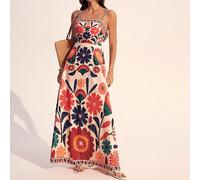 Robe décontractée de vacances pour femmes, sans manches, taille froncée, coupe trapèze, imprimé floral, printemps/été, vêtements bohèmes pour femmes, femmes grandes Tall XS,Tall S,Tall M,Tall L,Tall X