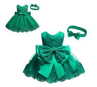 Robe Décontractée D'Été pour Filles - Bébé Filles Dentelle Bowknot Princesse Mariage Formel Tutu Robe + Bandeau Ensemble Vêtements (Green 12-18 Months)