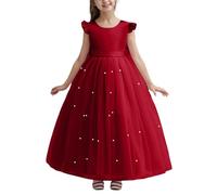 Robe Décontractée D'Été pour Filles - Robe Longue Élégante pour Fille avec Nœud Et Perles Idéale pour Une Fête d'anniversaire Ou Un Concours (7-8 Years)