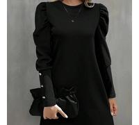 Robe décontractée élégante noire à manches gigot et col rond pour femmes, printemps/été L,M,S,XLTissu tricoté