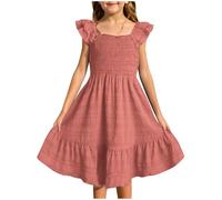 Robe décontractée et élégante pour fille - Col rond - Couleur unie - Côté débardeur - Sac à dos, Or rose, 4-5 ans
