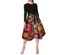 Robe Décontractée Femme Manches Longues Col Rond Zippé Tenue de Carnaval Urbain Imprimé Graphique Vêtement Confortable pour Fête et Quotidien(Black, XXL)