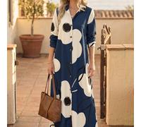 Robe décontractée mi-longue à manches longues et boutons devant imprimée, tenue maxi imprimée au hasard pour femmes en automne L,M,S,XLBlocs de couleur,graphique,Plantes,Tout ImpriméTissu tissé