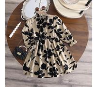 Robe décontractée mi-longue ample à taille cintrée avec manches bouffantes et imprimé floral vintage français, pour jeunes filles, printemps et automne 6Y,7Y,4Y,5YFloral,PlantesTissu tissé