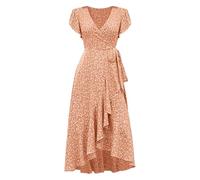 Robe décontractée pour femme avec col en V et manches bouffantes, grande robe chinoise imprimée pour femme, Orange, L
