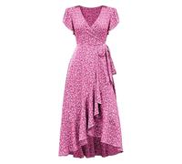 Robe décontractée pour femme avec col en V et manches bouffantes, grande robe chinoise imprimée pour femme, Rose, M