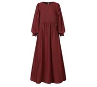 Robe décontractée pour femme - Couleur unie - Col rond - Manches amples - Modeste - Abaya islamique du Moyen-Orient - Robe longue fluide - Coupe ample - Vêtement de prière quotidien, 04#_rouge, M