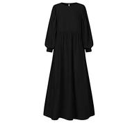 Robe décontractée pour femme - Couleur unie - Col rond - Manches amples - Modeste - Abaya islamique du Moyen-Orient - Robe longue fluide - Coupe ample - Vêtement de prière quotidien, 01#_noir, XXL