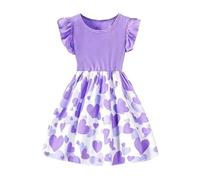 Robe décontractée pour fille avec manches bouffantes, décolleté en forme de cœur, motif floral - ludique pour toutes les fêtes, lilas, 5-6 ans