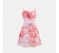 Robe décontractée pour préadolescentes, rose à fleurs, en maille, pour vacances/jours fériés, vintage/plage/mer/élégante, mignonne 8Y,9Y,10Y,11Y,12YMotif texturéÉtoffe