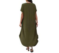 Robe décontractée printemps été femme col V coupe ample grande confortable légère fluide féminine tendance idéale pour les journées chaudes sorties estivales et vacances ou quotidien (Army Green, XXL)