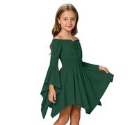 Robe décontractée Style île pour Filles, épaules dénudées, à Volants et Bretelles à Nouer, idéale pour la Plage (4-10 Ans). (Green, 8-9 Years)