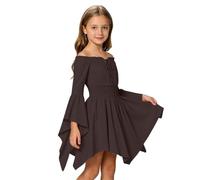 Robe décontractée Style île pour Filles, épaules dénudées, à Volants et Bretelles à Nouer, idéale pour la Plage (4-10 Ans). (Brown, 3-4 Years)