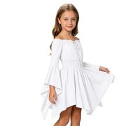 Robe décontractée Style île pour Filles, épaules dénudées, à Volants et Bretelles à Nouer, idéale pour la Plage (4-10 Ans). (White, 6-7 Years)