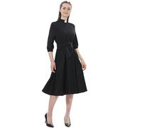 Robe d'église pour Femme - Style Vintage Audrey Hepburn - Manches Bouffantes 3/4 avec Longue Ceinture, Noir, L